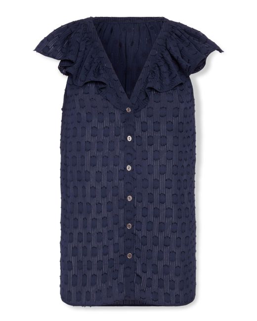 Ramy Brook Blue Silvia Chiffon Flutter Sleeve Blouse
