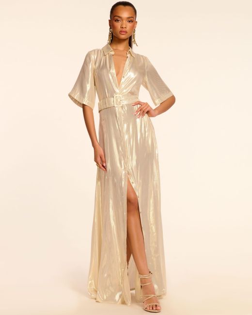 slim fit dress slacks Ramy Brook Chiara Silk Lamé Strapless Maxi Dress in Gold main image 1