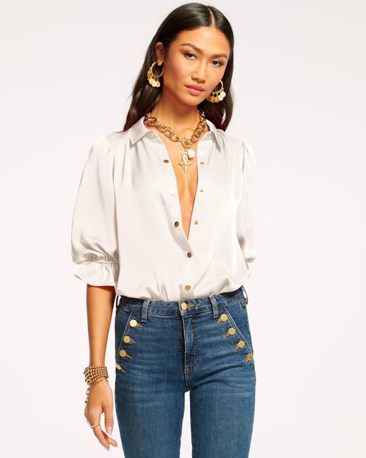 Ramy Brook White Dina Button Down Bodysuit