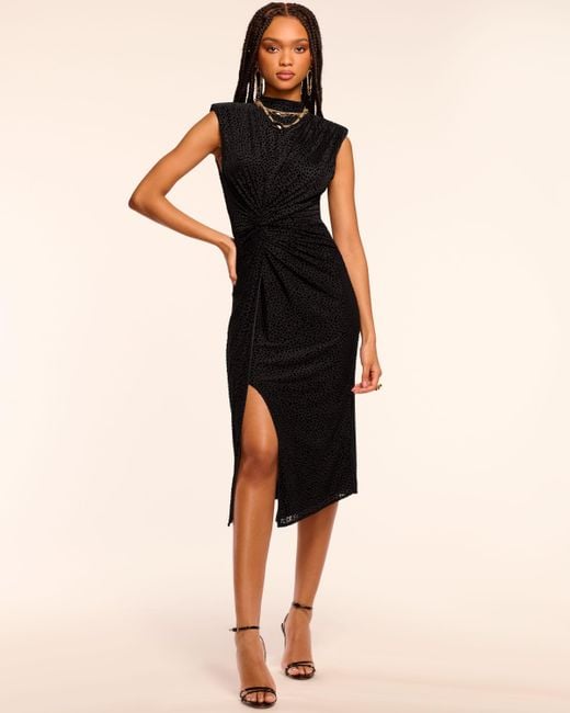 Ramy Brook Black Lee Velvet Burnount Midi Dress