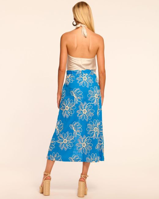 Ramy Brook Blue Bowie Embroidered Belted Midi Skirt