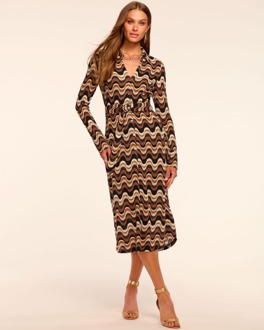 Ramy Brook Natural Lydia Long Sleeve Belted Midi Dress