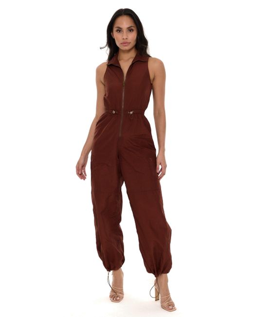 Rare London Zip-up Parachute Jumpsuit in Red | Lyst