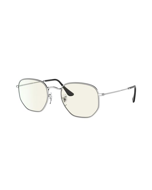 Ray-Ban Metallic Sunglasses Unisex Hexagonal Blue-light Clear Evolve - Silver Frame Grey Lenses 54-21