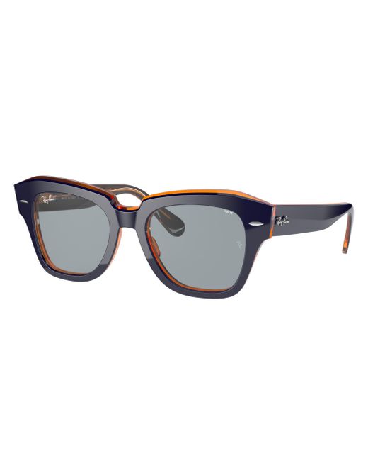 Ray-Ban State Street Orange Fluo Sunglasses Blue On Orange Fluo Frame Blue Lenses 49-20