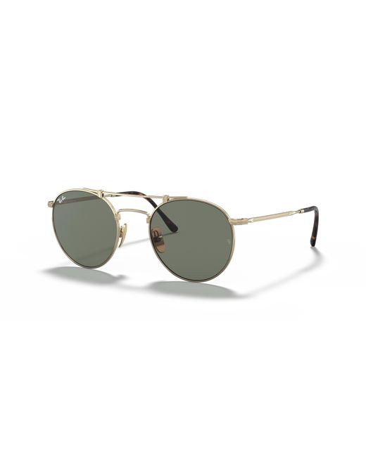 Ray-Ban Multicolor Sunglasses Unisex Round Double Bridge Titanium - Gold Frame Green Lenses 50-21