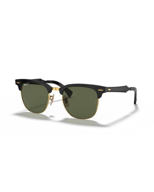 Ray-Ban Multicolor Clubmaster Aluminum Sunglasses Black Frame Green Lenses Polarized 51-21