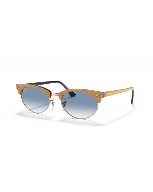 Ray-Ban Black Sunglasses Unisex Clubmaster Oval - Wrinkled Beige Frame Blue Lenses 52-19