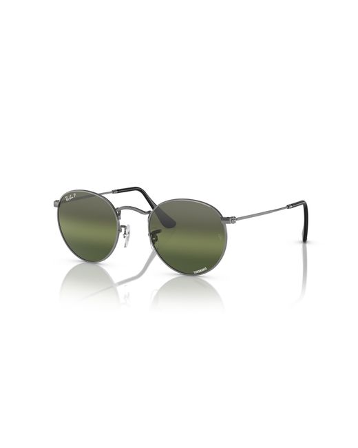 Round metal chromance lunettes de soleil monture verres argent polarisé Ray-Ban pour homme en coloris Black