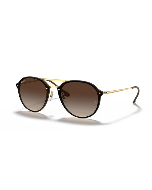 Ray-Ban Black Sunglasses Unisex Blaze Double Bridge - Gold Frame Brown Lenses 61-14
