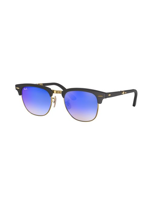 Ray-Ban Sunglasses Unisex Clubmaster Folding Flash Lenses Gradient - Gold Frame Blue Lenses 51-21