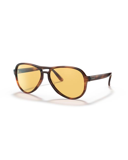 Ray-Ban Black Sunglasses Unisex Vagabond Reloaded - Striped Havana Frame Yellow Lenses 58-15