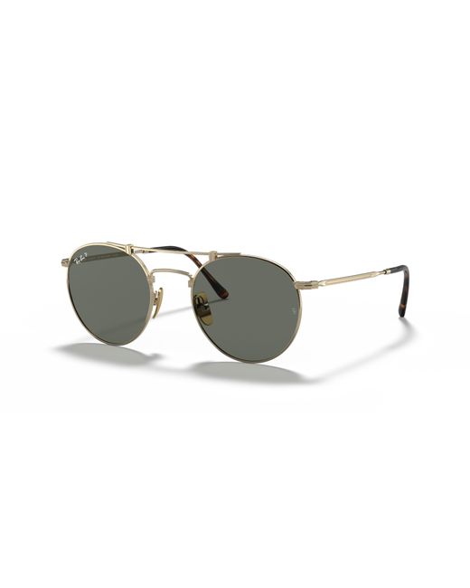 Ray-Ban Multicolor Sunglasses Unisex Round Double Bridge Titanium - Gold Frame Green Lenses Polarized 50-21