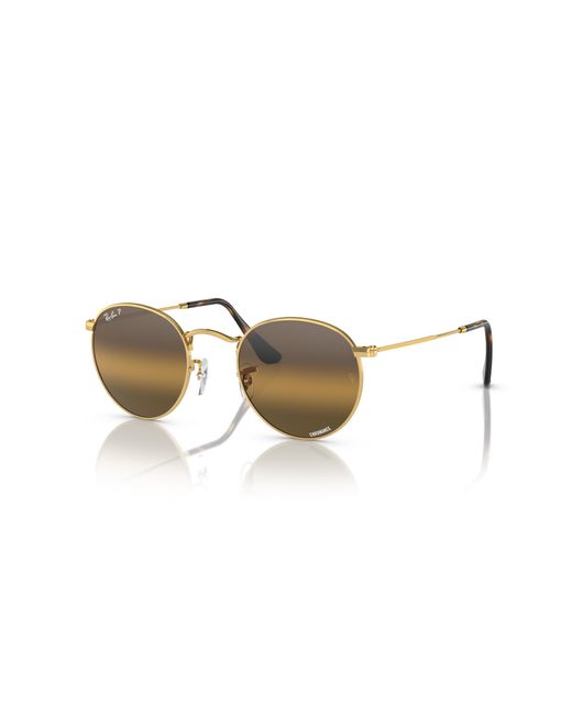 Round metal chromance lunettes de soleil monture verres brun polarisé Ray-Ban pour homme en coloris Black