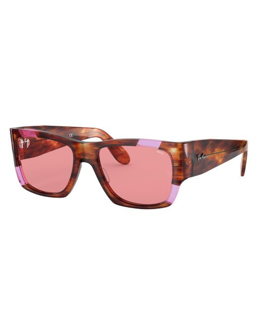Ray-Ban Nomad Pink Fluo Sunglasses Striped Havana And Pink Fluo Frame Pink Lenses 54-17