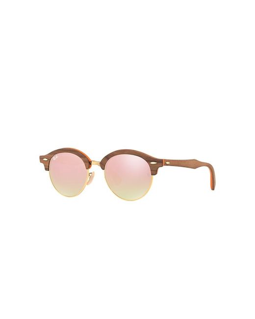 Ray-Ban Blue Clubround Wood Sunglasses Brown Frame Pink Lenses 51-19
