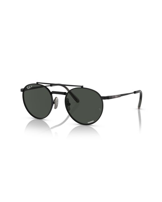 Ray-Ban Round Ii Titanium Sunglasses Black Frame Grey Lenses Polarized 50-20