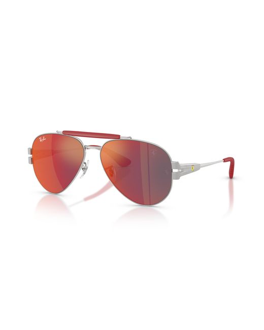 Ray-Ban Black Rb3762m Scuderia Ferrari Collection Sunglasses Matte Silver/silver Frame Grey Lenses