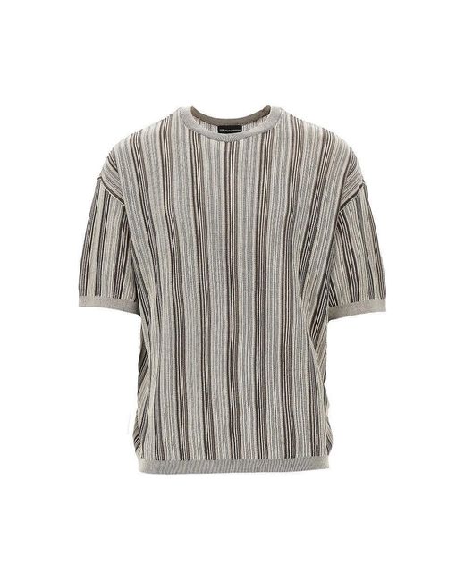 Emporio Armani Gray Striped Knit T-Shirt for men