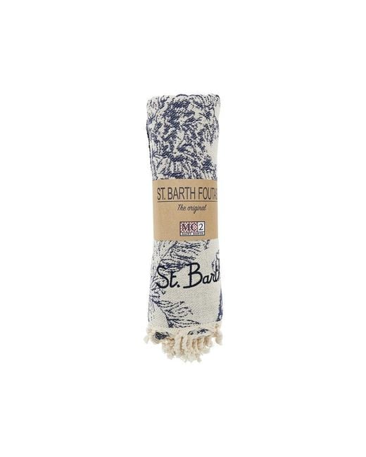 Mc2 Saint Barth White Cotton Beach Towel With Jungle Oceania Motif for men