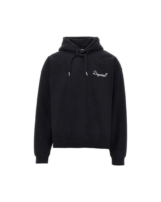 DSquared² Black Hoodie With Logo Embroidery for men