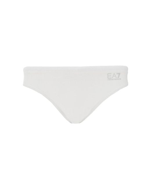 EA7 White Logo Print Swim Brief for men