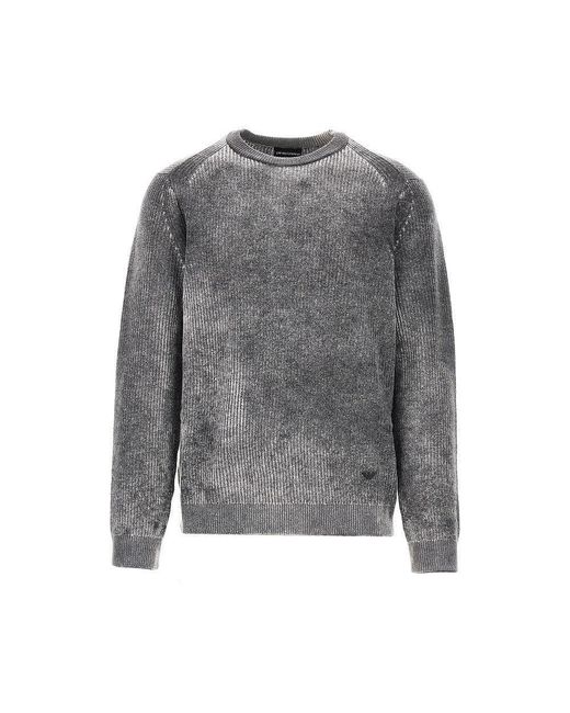 Emporio Armani Gray Knitted Sweater With Faded Effect for men