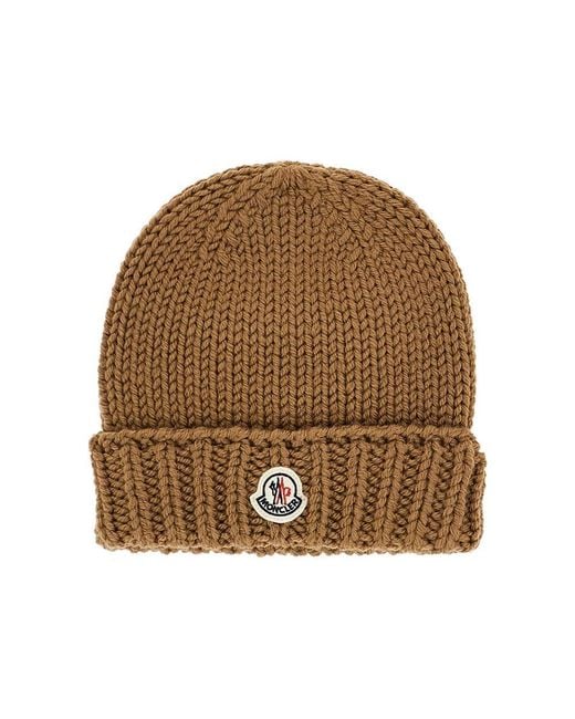 Moncler Brown Logo Patch Beanie Hat Kids for men