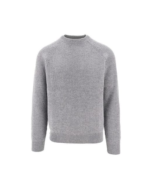Mc2 Saint Barth Gray Ribbed Wool Crewneck Sweater for men