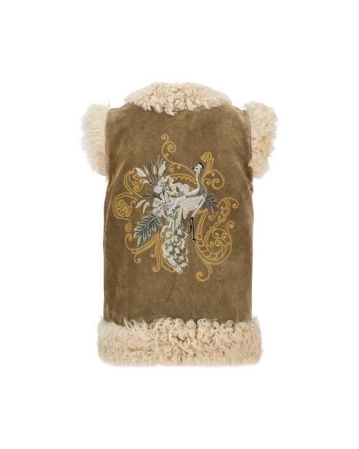 Etro Natural Leather Vest With Paisley Emrboidery