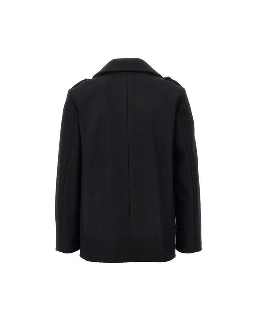 Saint Laurent Black Double-Breasted Wool Peacoat for men