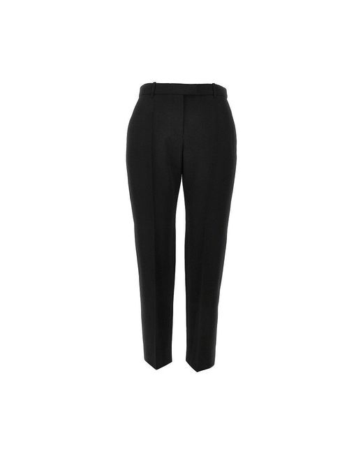 McQueen Black Grain De Poudre Wool Cropped Pants
