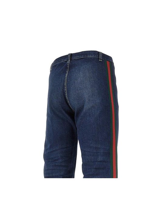 Gucci Blue Denim Jeans With Web Ribbon for men