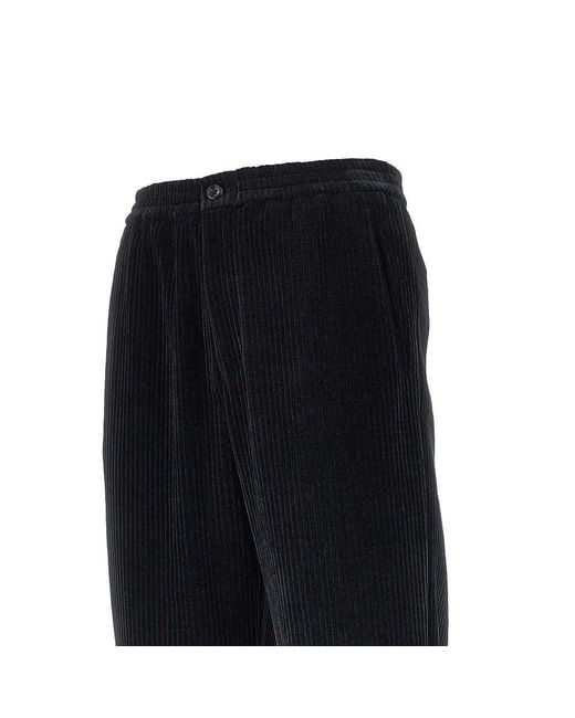 Emporio Armani Black Ribbed Chenille Pants for men
