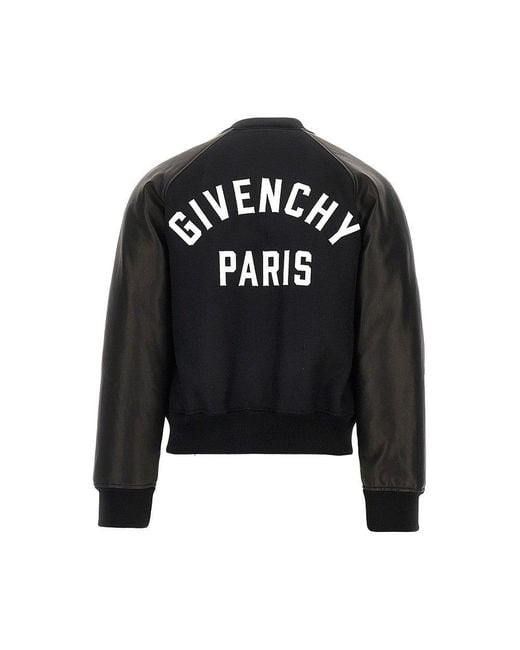 Givenchy Black Wool And Leather Bomber With Logo Patch for men