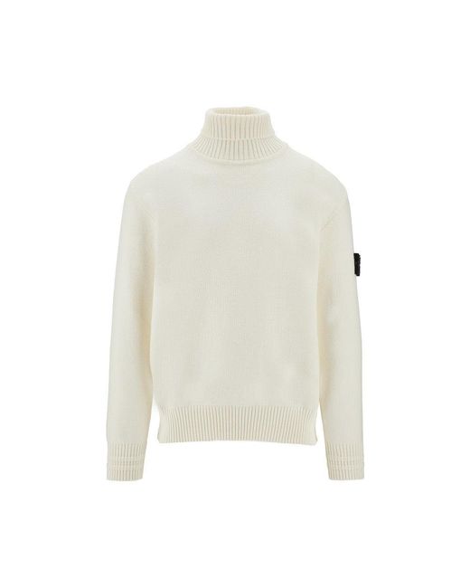 Stone Island White Stretch Cotton Turtleneck Sweater for men