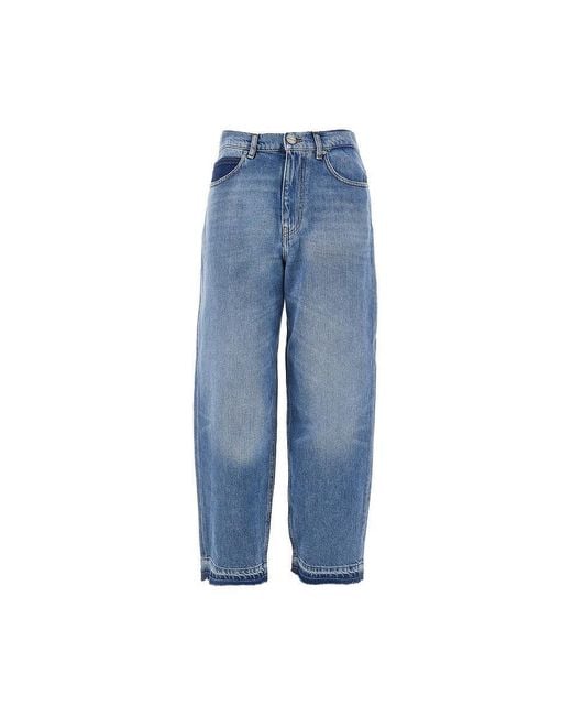 Pinko Blue Balloon Fit Jeans With Frayed Hem
