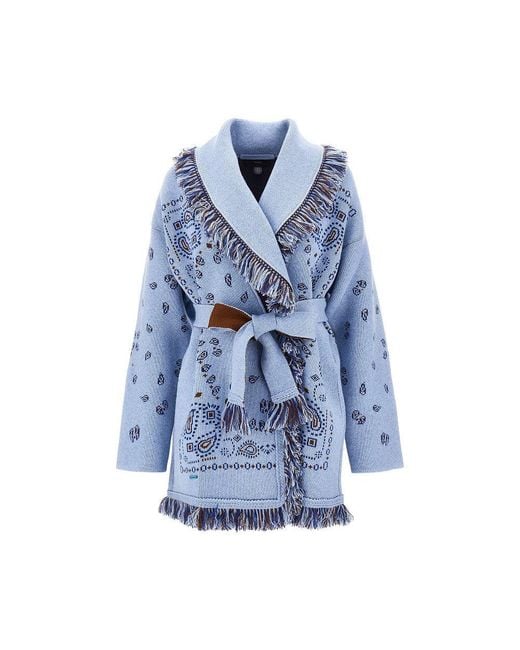 Alanui Blue Bandana Jacquard Wool Cardigan