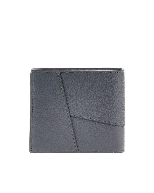 Loewe Gray Grained Leather 'Puzzle' Bi-Fold Wallet for men