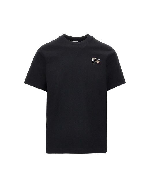 Burberry Black Flocked Ekd Motif T-Shirt for men