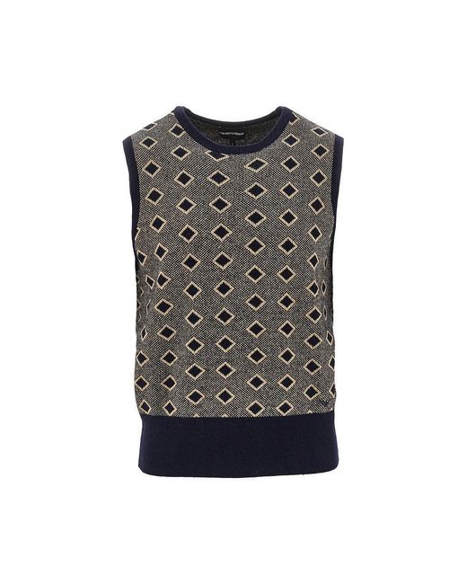Emporio Armani Gray Cashmere And Wool Vest With Diamonds Motif for men