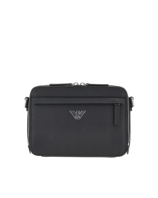 Emporio Armani Black Crossbody Bag With Eagle Logo for men