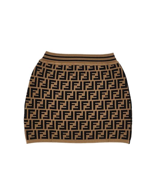 Fendi Brown Ff Knitted Mini Skirt Kids 12
