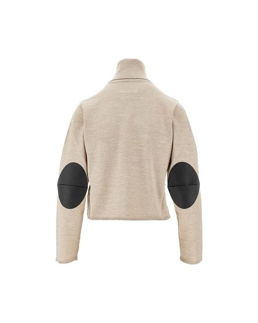 MM6 by Maison Martin Margiela Natural Wool Turtleneck Sweater With Leather Patches
