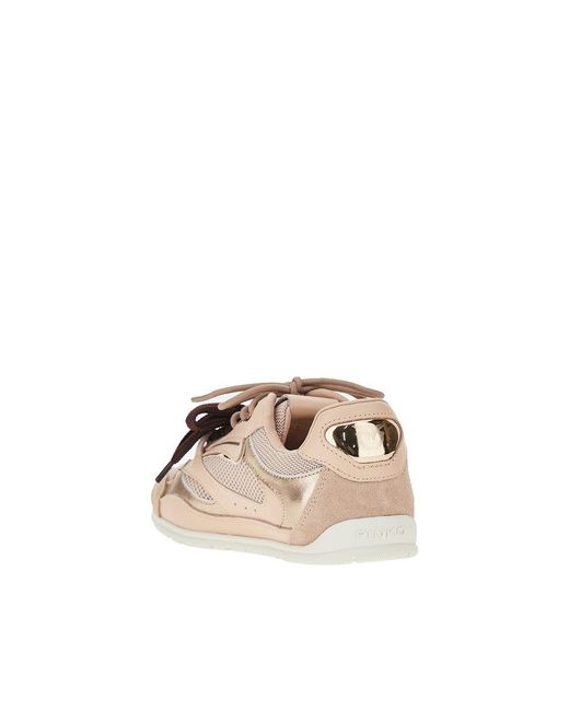 Pinko Brown Leather And Mesh Sneakers