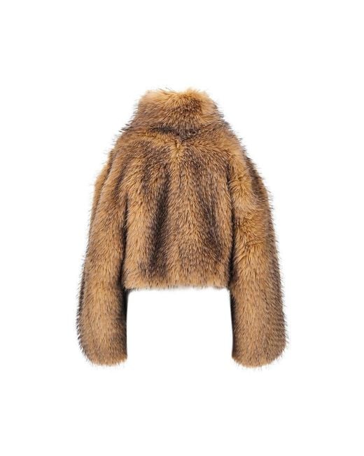 ROTATE BIRGER CHRISTENSEN Brown Faux Fur Cropped Jacket