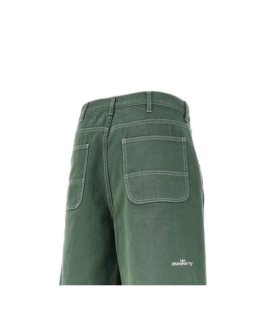 AWAKE NY Green Double Knee Denim Shorts for men