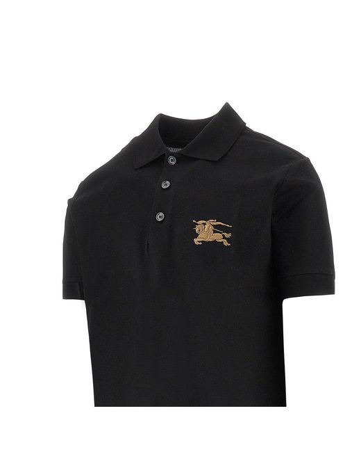 Burberry Black Piquet Polo Shirt With Ekd Embroidery for men