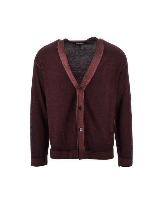 Emporio Armani Purple Virgin Wool Knitting Cardigan for men