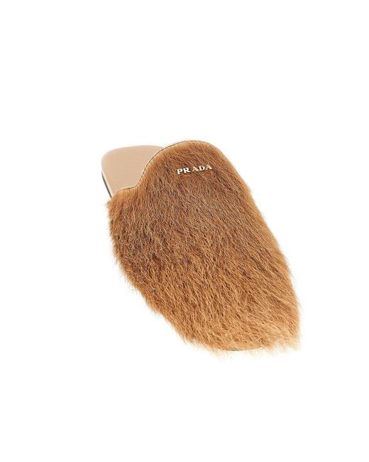 Prada Calfhair Mules in Brown | Lyst UK
